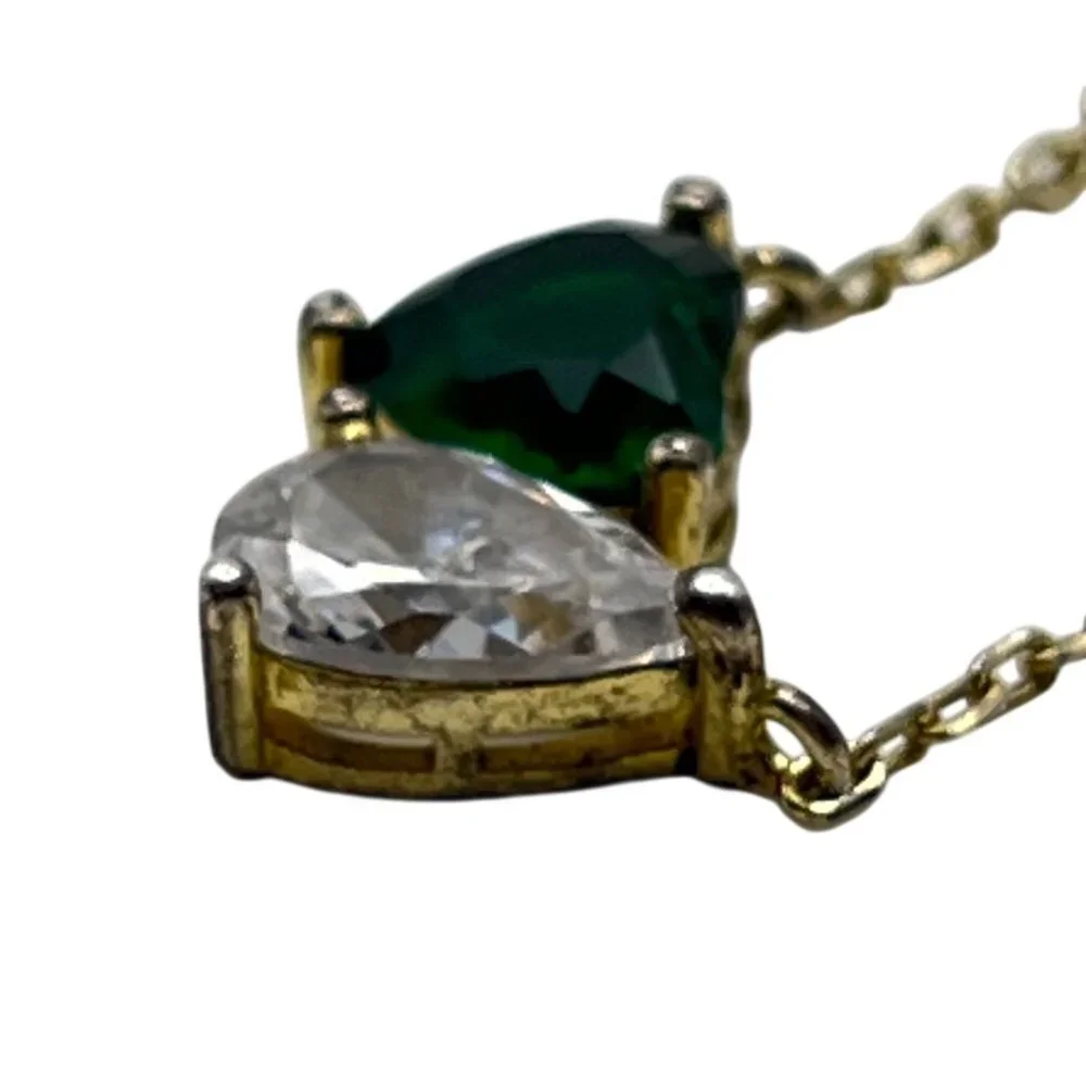 Adinas Jewels Sterling Silver Vermeil Necklace Green Toi et Moi Pendant 16-18" - Picture 11 of 14